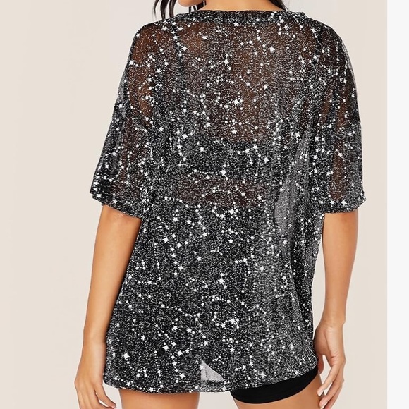 NWOT Short sleeve black galaxy t shirt blouse - Picture 2 of 9